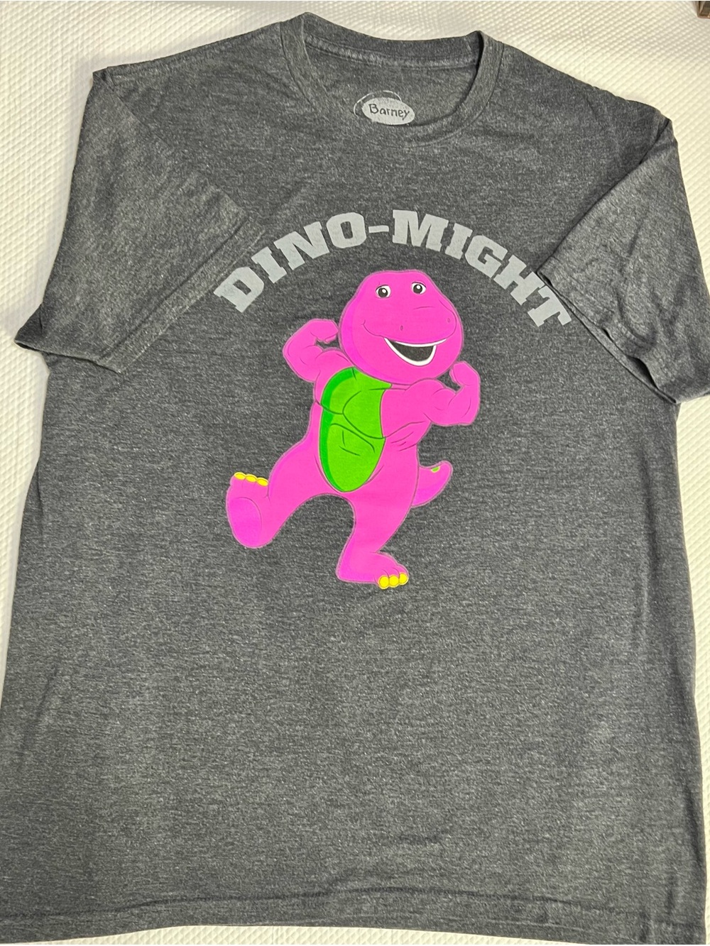 MAD Engine Gray Tee with Pink & Green Dino-Might Graphic